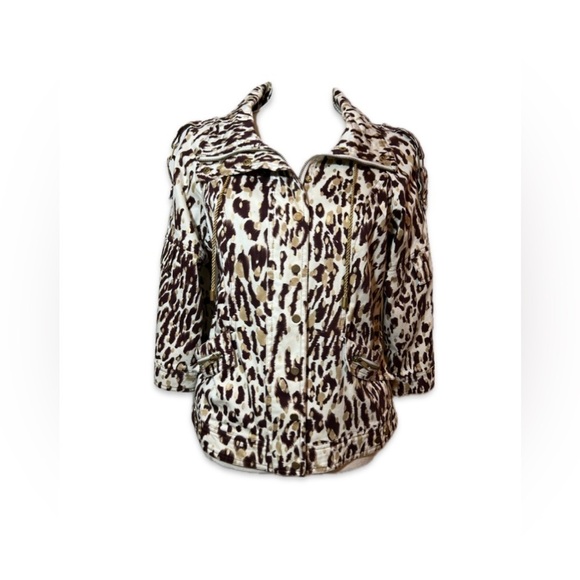 Just B Jackets & Blazers - Just B Leopard Print Crop Jacket Women’s Size M Gold Metallic Accents 3/4 Sleeve